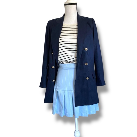 H&M Pleated Mini Skirt Wmn’s S Icy Blue White PinStripe Prep School Preppy - Picture 1 of 7